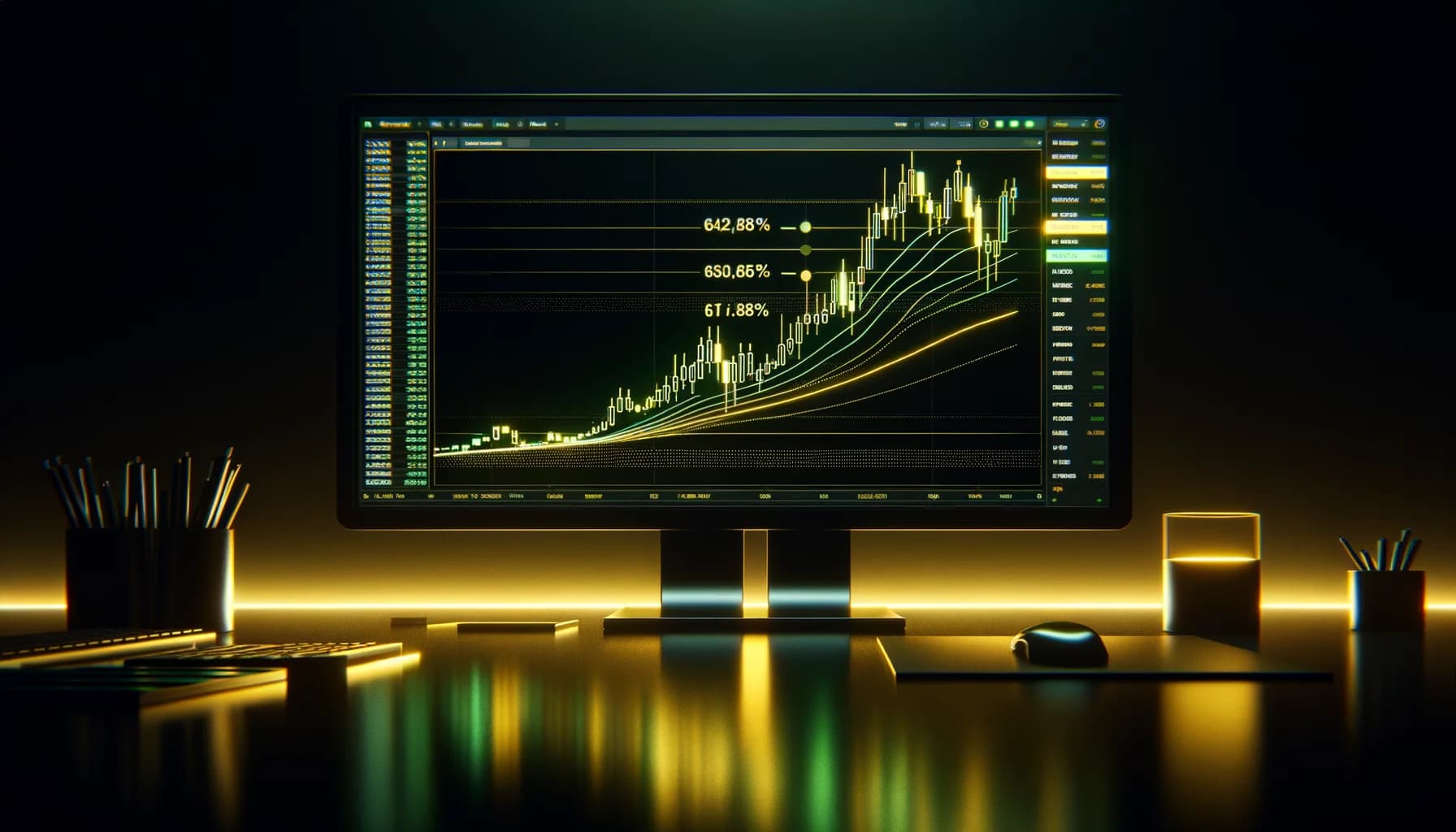 Fibonacci 61.8% Abprall auf dunklem Trading-Chart