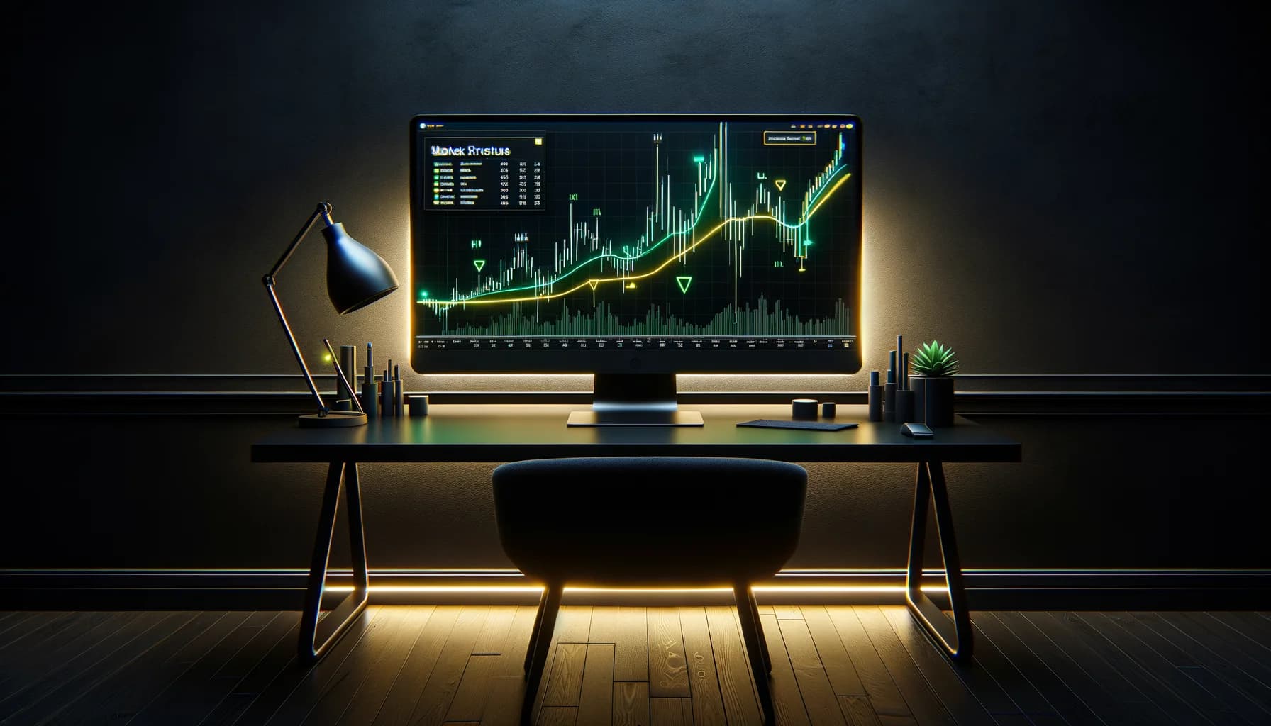 Marktstruktur mit beschrifteten Swings auf dunklem Display