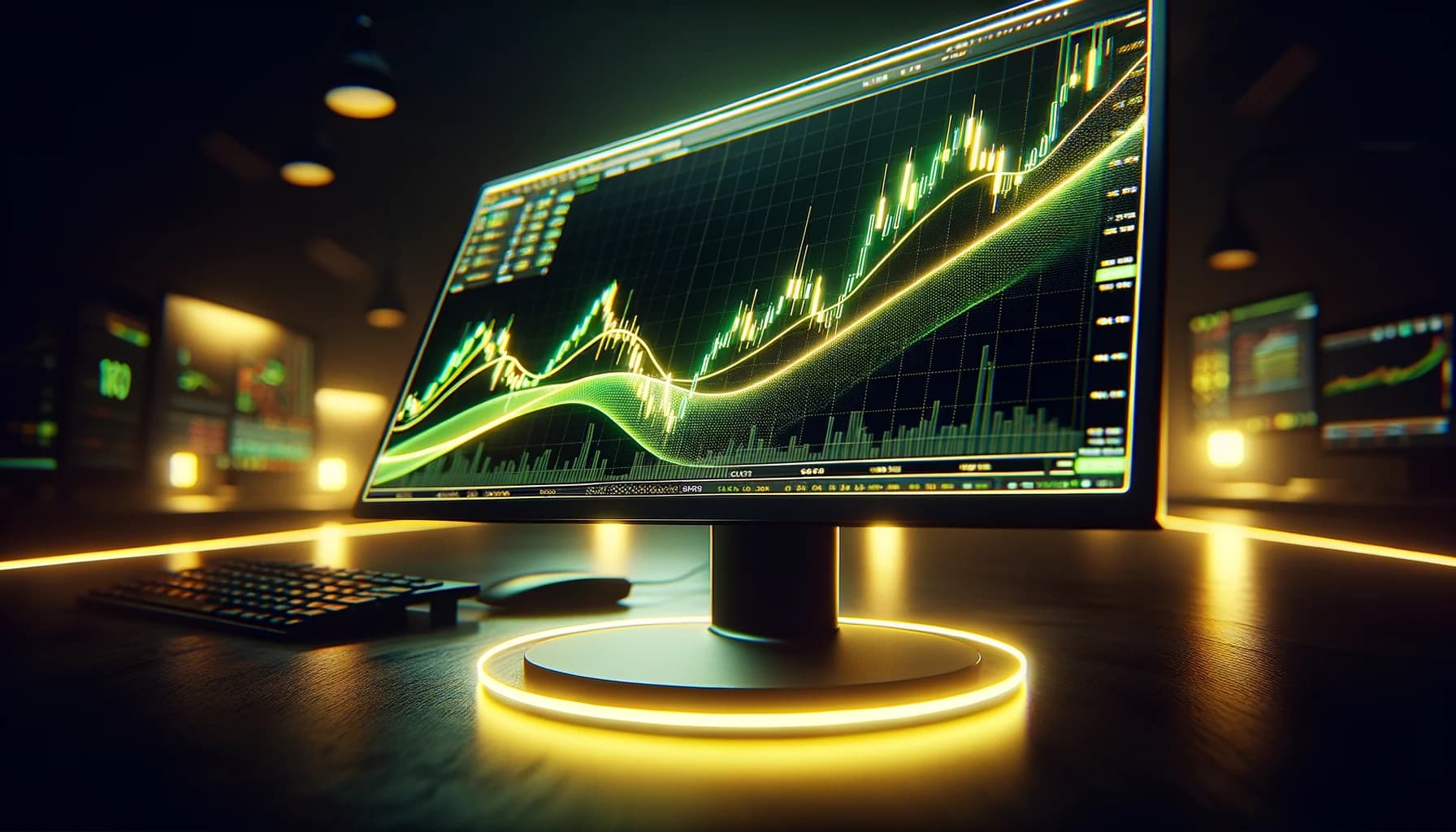SMA Linie leuchtet auf Kerzenchart in dunklem Trading-Setup