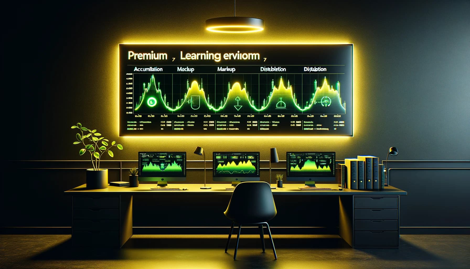 Diagrama del Método Wyckoff mostrando las cuatro fases del ciclo de mercado: Acumulación, Markup, Distribución y Markdown con patrones de volumen y precio